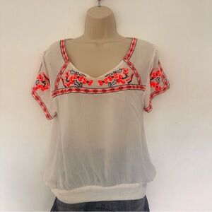 O’Neill Embroidered White and Orange Women's Top Size Medium